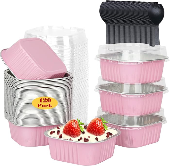 120pack 5oz Mini Cake Tins Cupcake Pan with Lids,LNYZQUS Aluminum Foil Baking Cups,Disposable Ram... | Amazon (US)