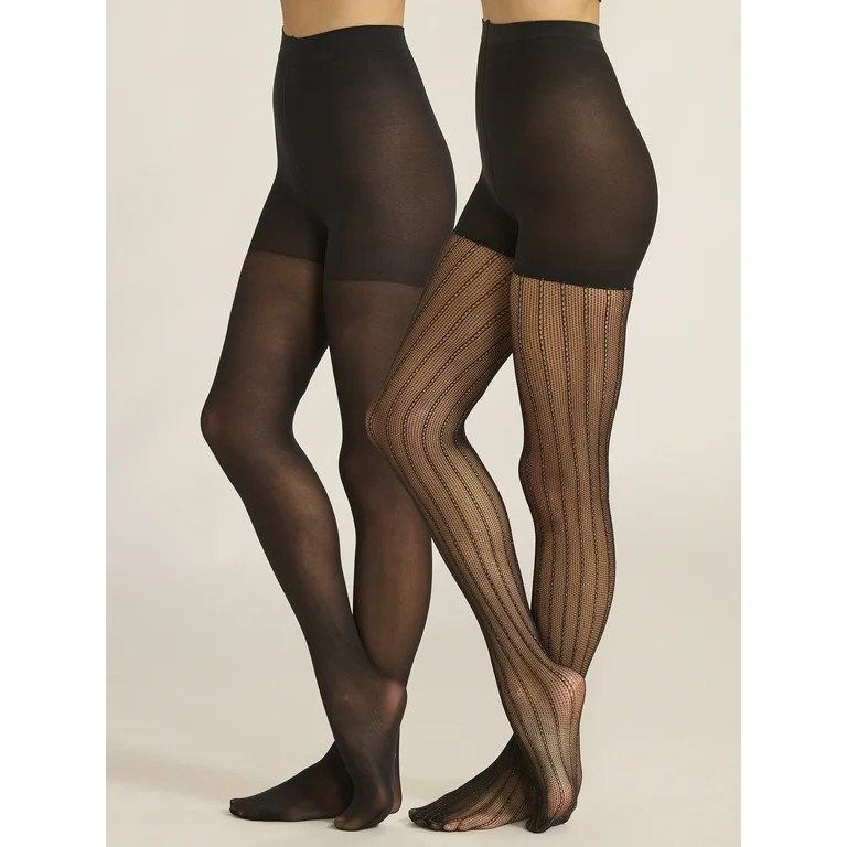Joyspun Women's Lurex Fishnet and Opaque Tights, 2-Pack, Sizes S to 3XL | Walmart (US)