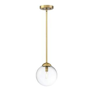 8 in. W x 8.75 in. H 1-Light Natural Brass Mini Pendant Light with Clear Glass Orb Shade | The Home Depot