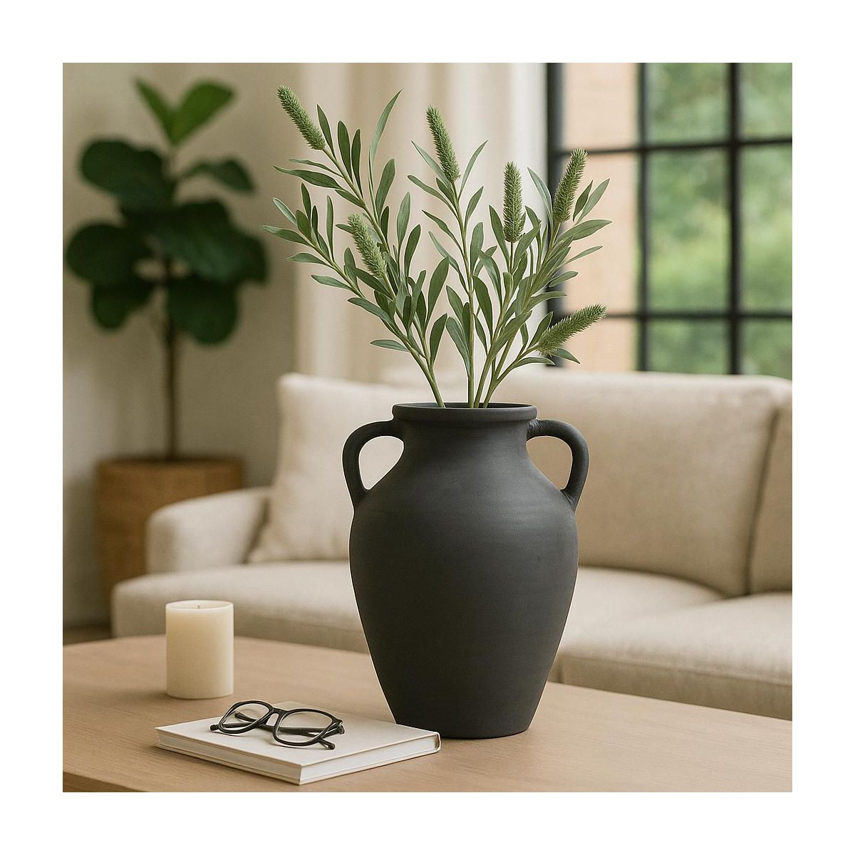 Elegant Pottery Vase with Handles for Living Room Decor and Home Accent - Decorative Flower Vase ... | Target