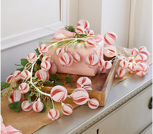4' Illuminated Sugared Peppermint Candy Garland by Valerie - QVC.com | QVC