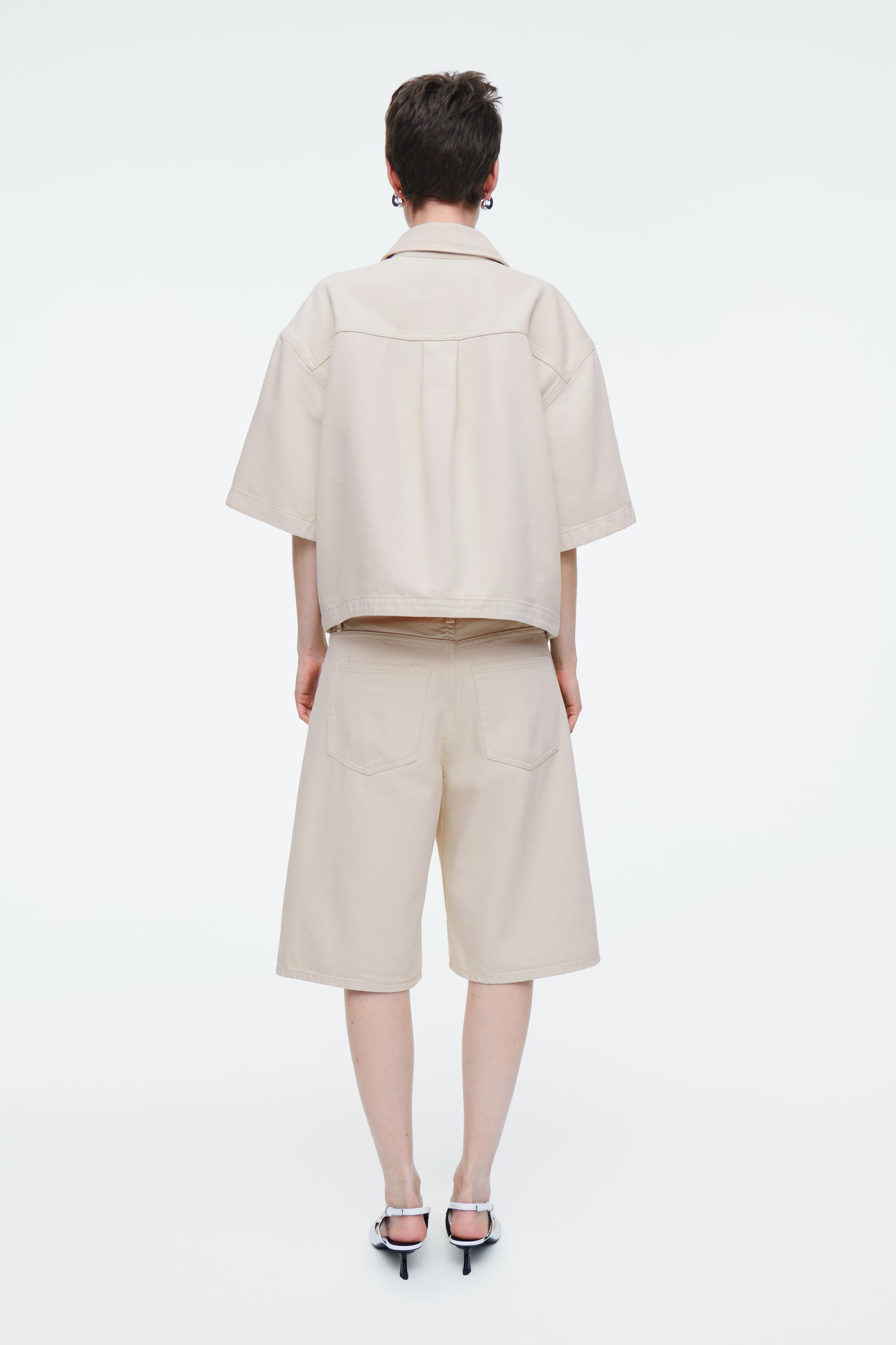 RELAXED SHORT-SLEEVED DENIM SHIRT - BEIGE | COS UK