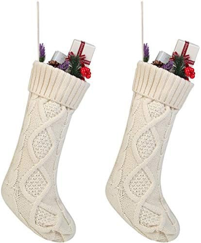 Free Yoka Cable Knit Christmas Stockings Kits Solid Color White Ivory Classic Decorations 18", Se... | Amazon (US)