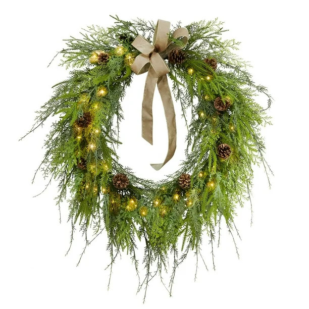 Member's Mark 32" Pre-Lit Natural Cypress Wreath with Pinecones | Sam's Club