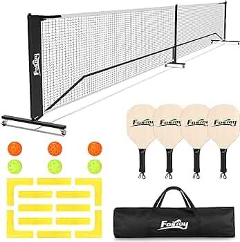 Fostoy Pickleball Net Set with Wheels, 22 FT Regulation Size, 4 Paddles & 6 Pickleballs, Carrying... | Amazon (US)