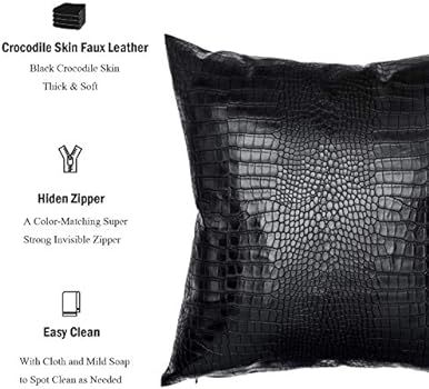 HDDahua Black Crocodile Skin Faux Leather Throw Pillow Covers, Modern Faux Leather Couch Lumbar C... | Amazon (US)