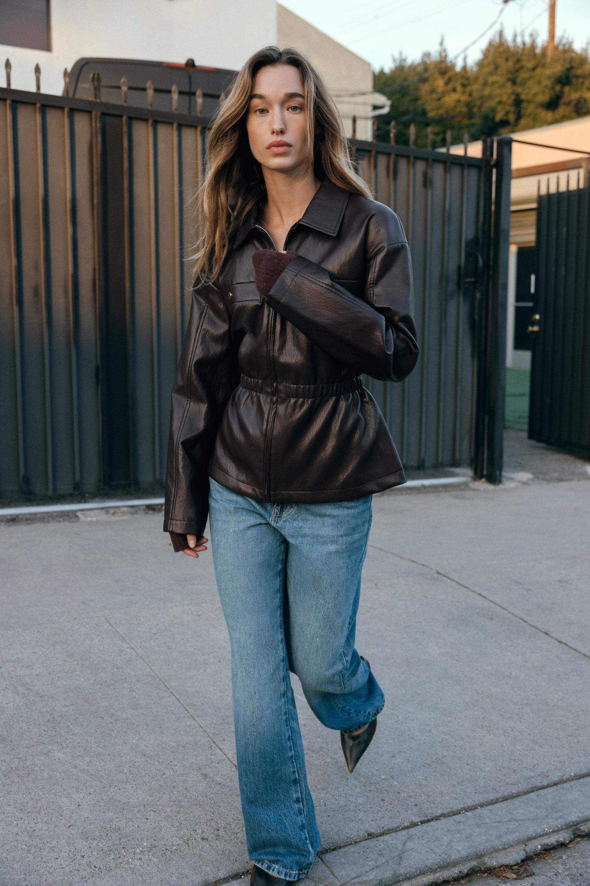 FAUX LEATHER ELASTIC WAIST JACKET | Zara US