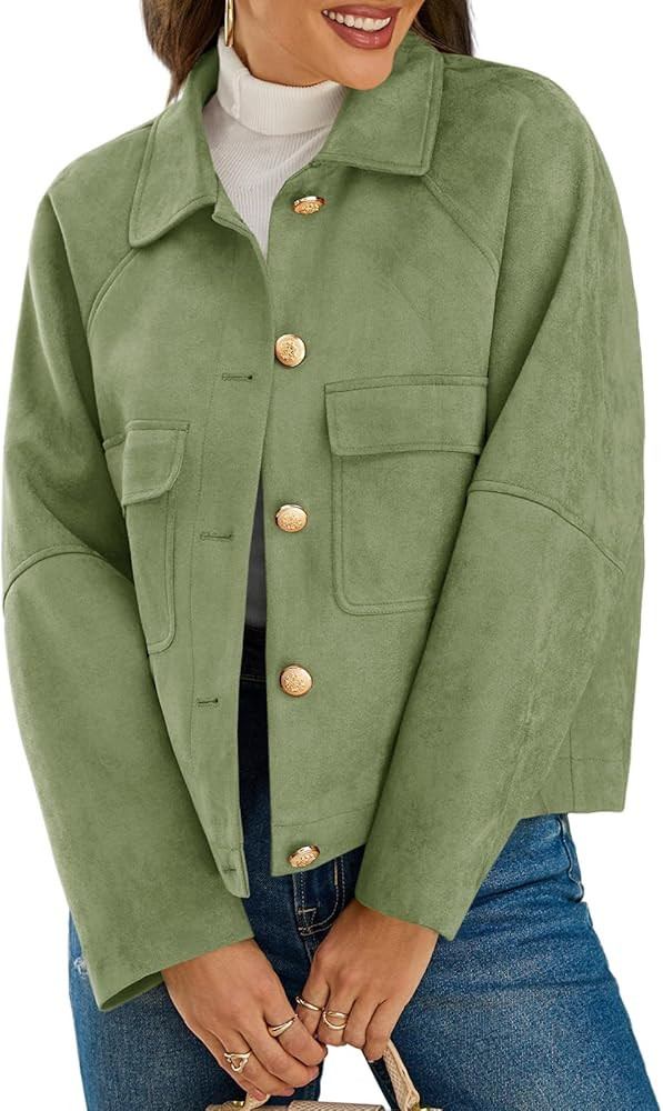 Cicy Bell Womens Faux Suede Leather Jackets Oversized Cropped Casual Lapel Collar Button Down Fal... | Amazon (US)