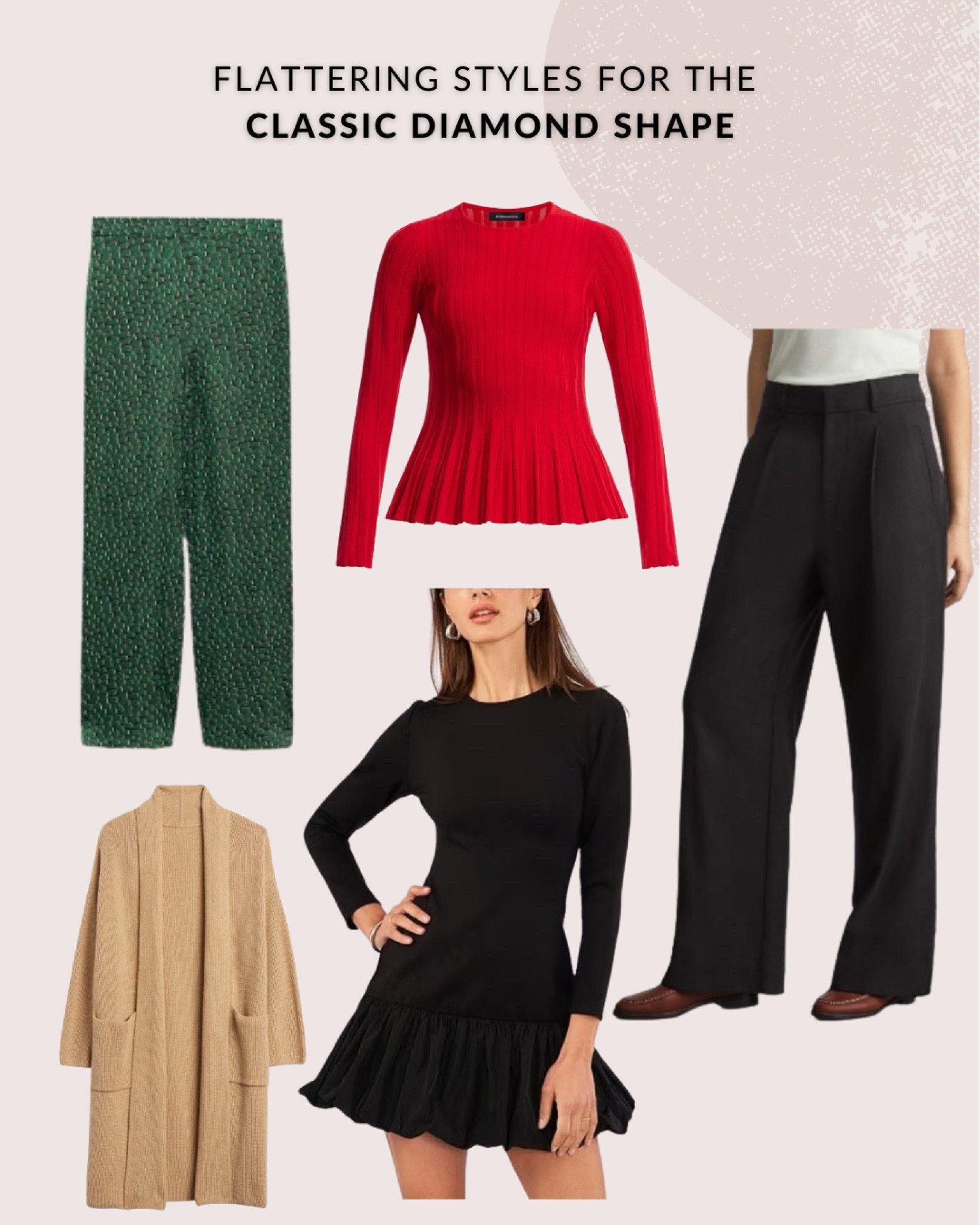 The key to dressing your classic diamond body shape is to balance your beautiful athletic shoulders and full chest with your slimmer lower body. 

I suggest choosing styles that will bring definition to the waist and accentuate the curves of your lower body! 

#bodyshapes 

#LTKstyletip #LTKSeasonal