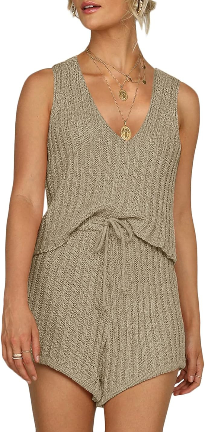 Sherrylily Womens Romper Outfits Sleeveless Vests Tops Tie Front Pants Overalls Jumpsuits | Amazon (US)