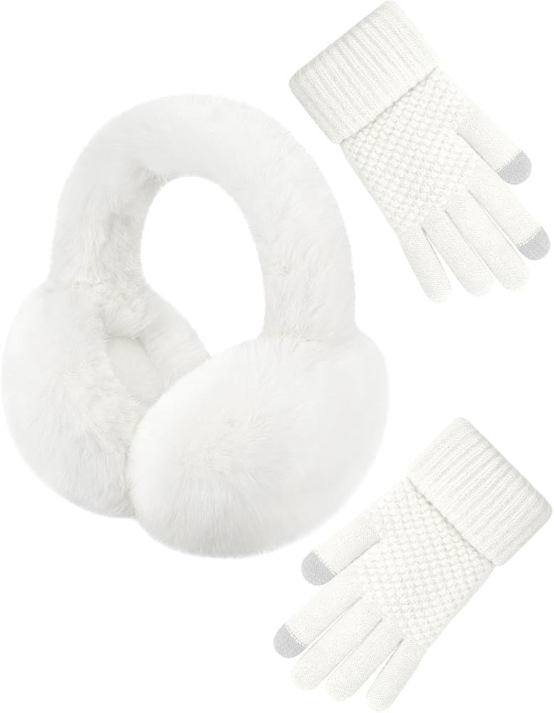 Senker Fashion Winter Ear Muffs Gloves for Women Foldable Warm Earmuffs Faux Fur Fluffy Warmers C... | Amazon (US)