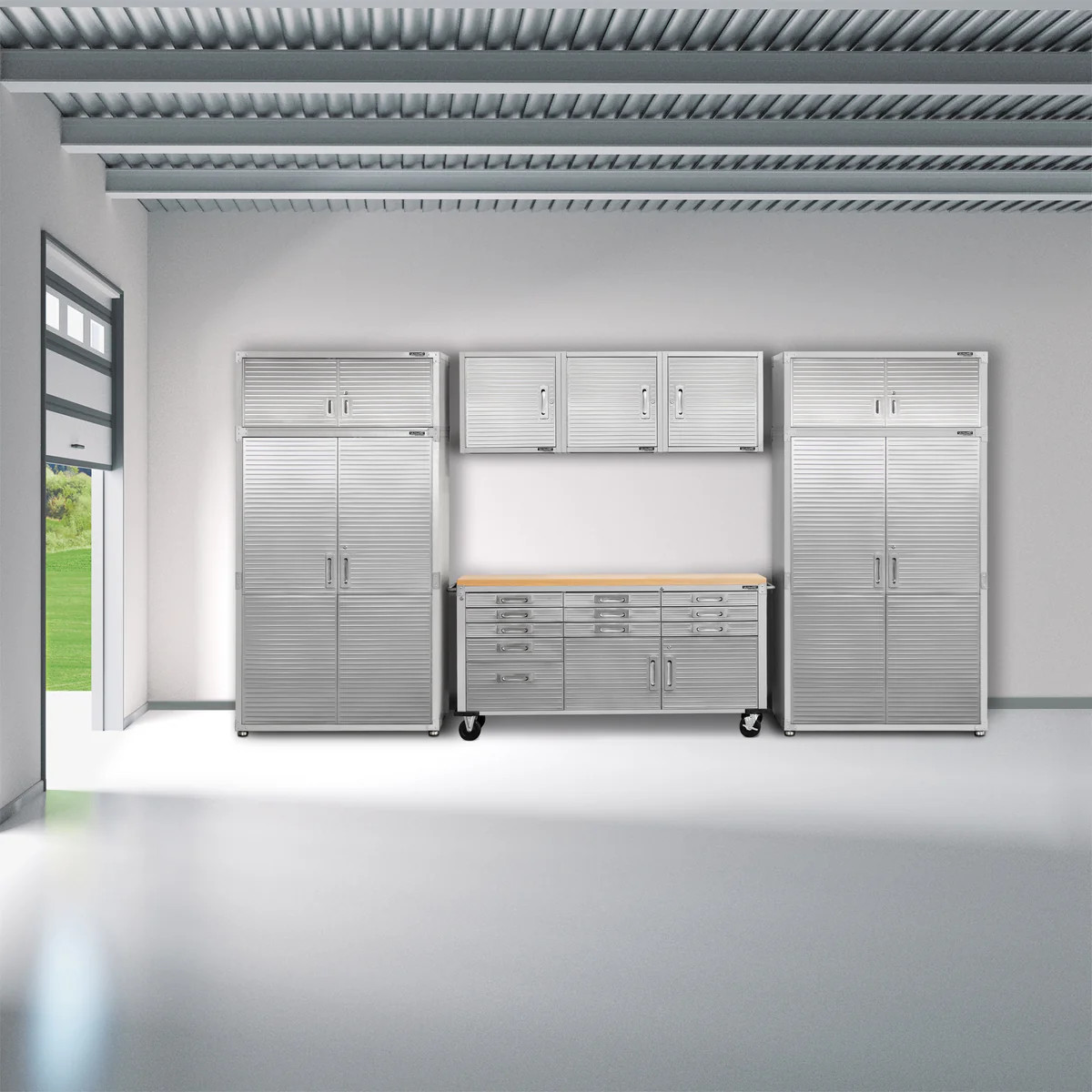 UltraHD® 8-Piece Storage Cabinet System with Rolling Workbench | Seville Classics