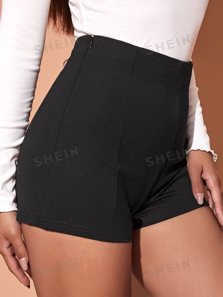 SHEIN Essnce Zipper Detail Solid Shorts | SHEIN