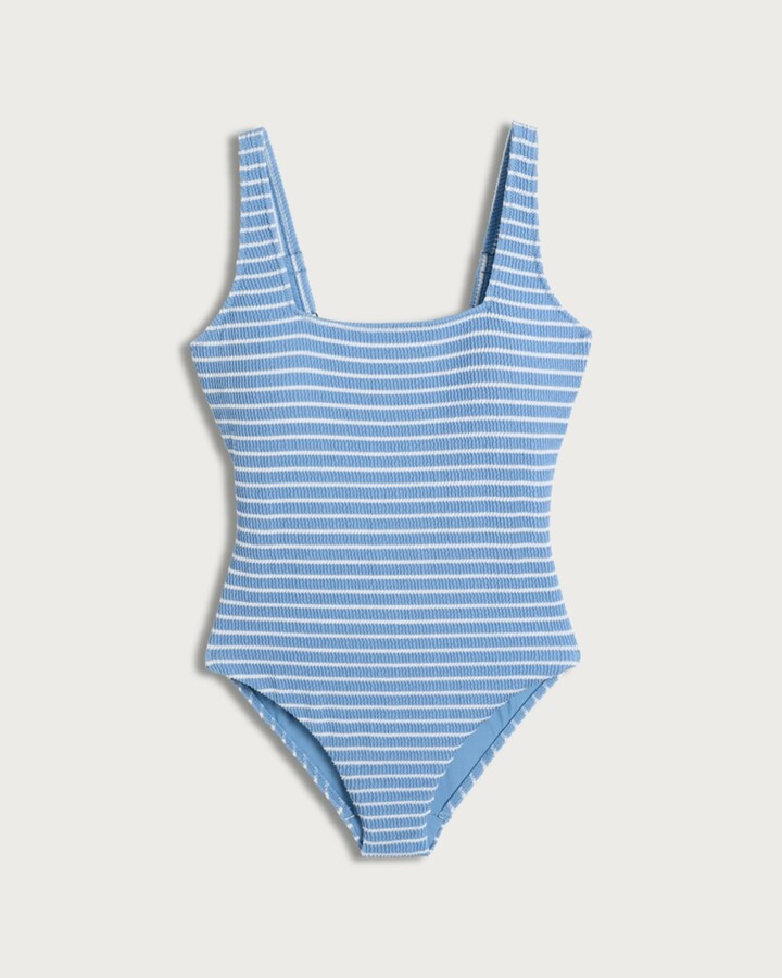        F&F crinkle textured striped sqaure neck swimsuit  | Tesco F&F