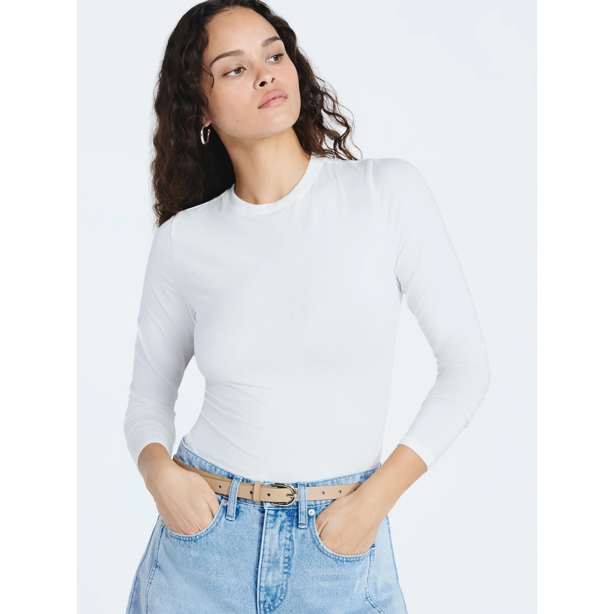 Scoop Women’s Stretch Cotton Blend Crewneck Tee with Long Sleeves, Sizes XS-XXL | Walmart (US)