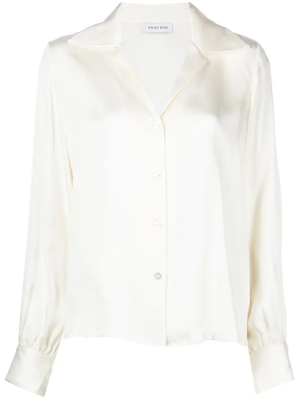 ANINE BING Mylah spread-collar Silk Shirt - Farfetch | Farfetch Global
