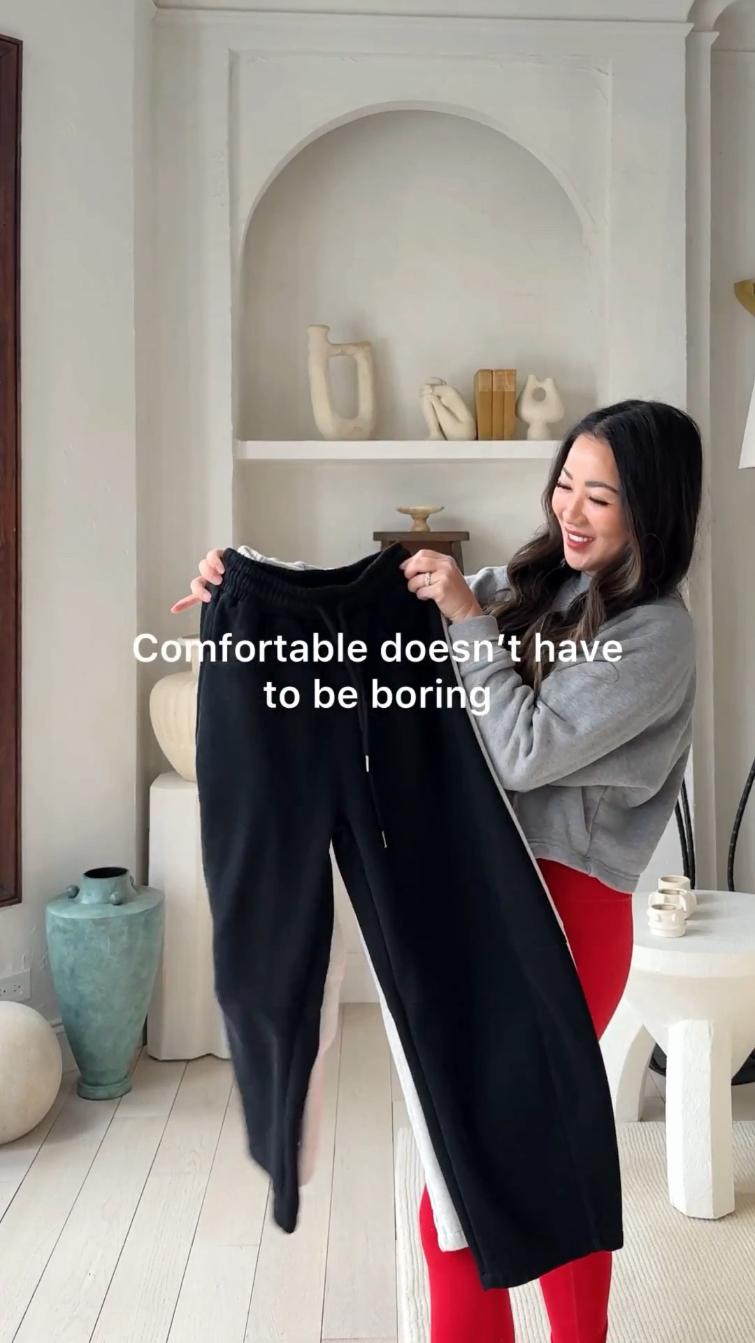 Under $30! Affordable and so plush. Midsection and petite friendly! 

SWEATPANTS: I’m wearing an XS in both gray and black. Perfect fit at the waist and length.

For size reference, I’m 5 ft 115 pounds with a postpartum tummy.

