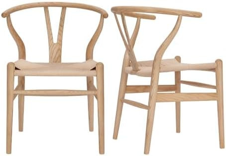 Wishbone Chair Natural Solid Wood Dining Chair/Hans Wegner Y Chair Rattan and Wood Accent Armrest... | Amazon (US)