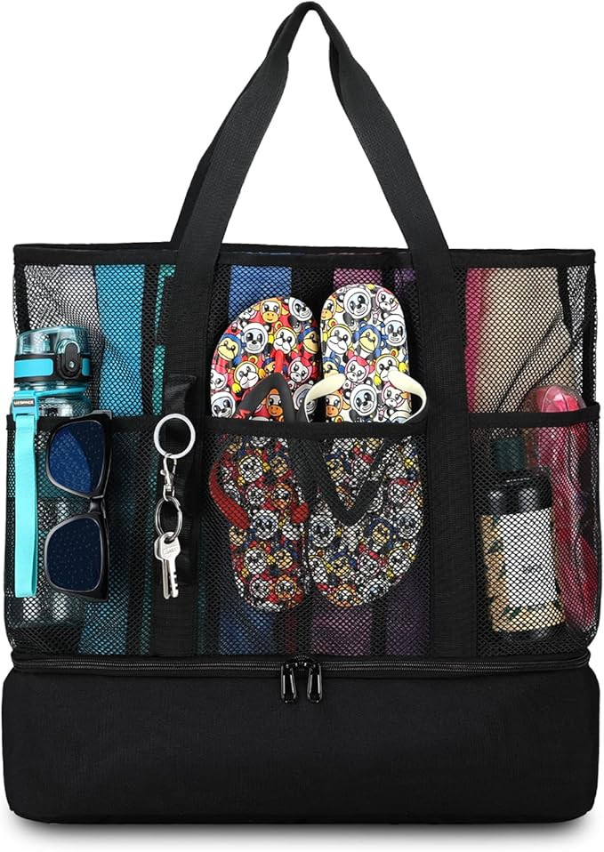 Beach Bag with Cooler,Mesh Beach Bags for Women Sandproof for Pool and Swimming Travel Daily with... | Amazon (US)