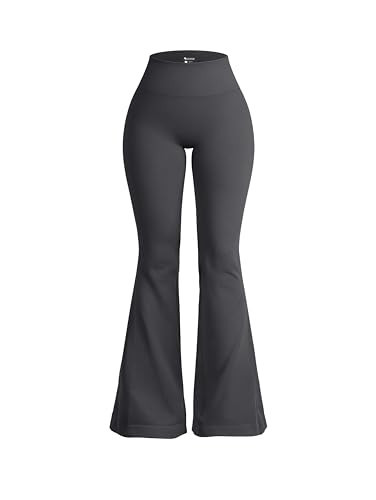 OQQ Women's Flared Pants High Waisted Yoga Leggings Stretchy Bell Buttom Wide Leg Darkgrey | Amazon (US)