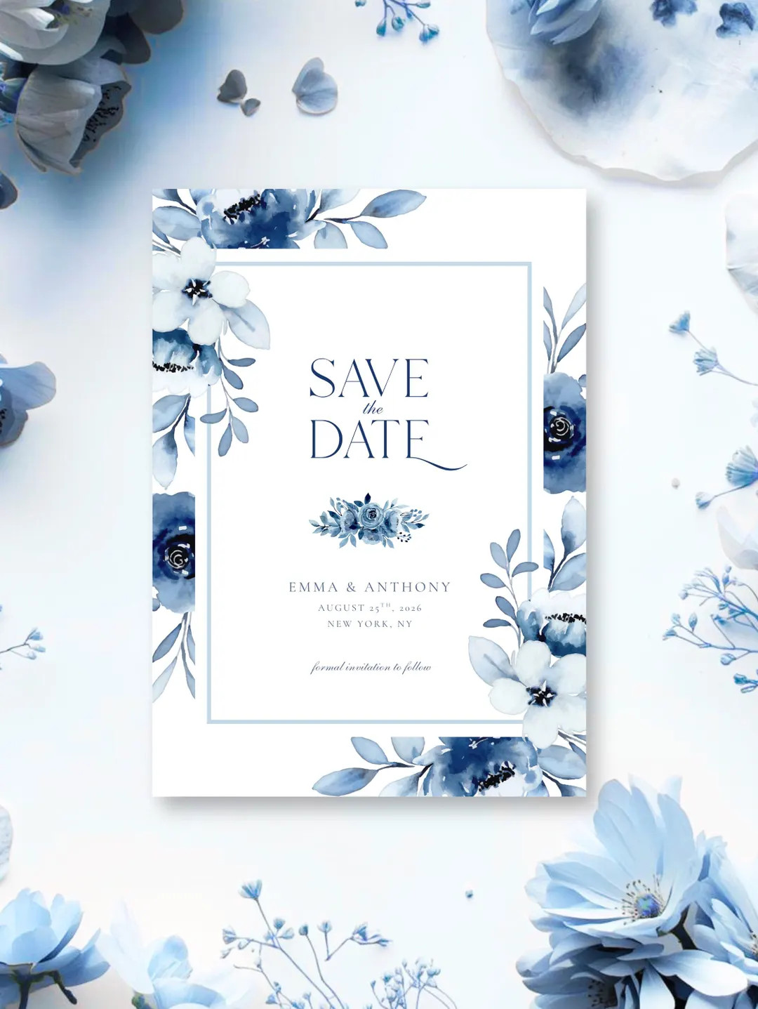 Dusty Blue Floral "emma" Save the Date Template - Etsy | Etsy (US)