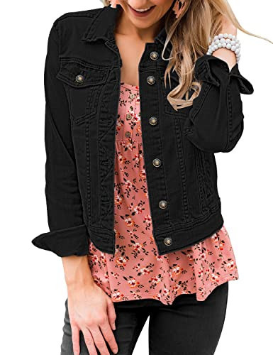LookbookStore Jean Jacket Women Black Denim Jacket for Women Denim Coat Jean Jackets for Women Womens Blazer Jacket Always Black Size Medium | Amazon (US)