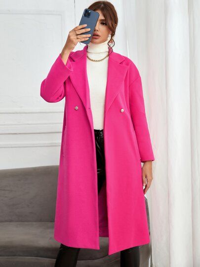 Lapel Neck Double Button Overcoat | SHEIN