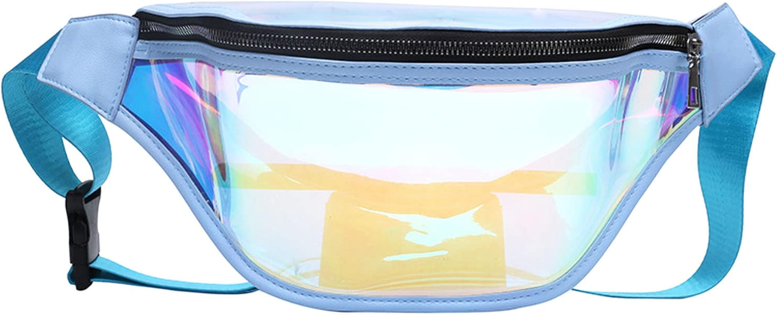 14“ Neon Blue Rave Fanny Pack, Iridescent Clear Waist Bag with 45”Adjustable Belt, TPU Plain ... | Amazon (US)