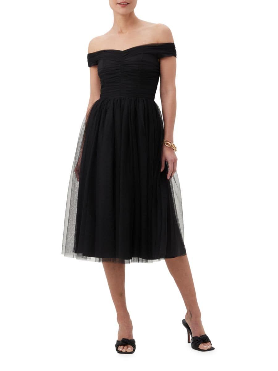 Renai Tulle Off-the-Shoulder Midi-Dress | Saks Fifth Avenue