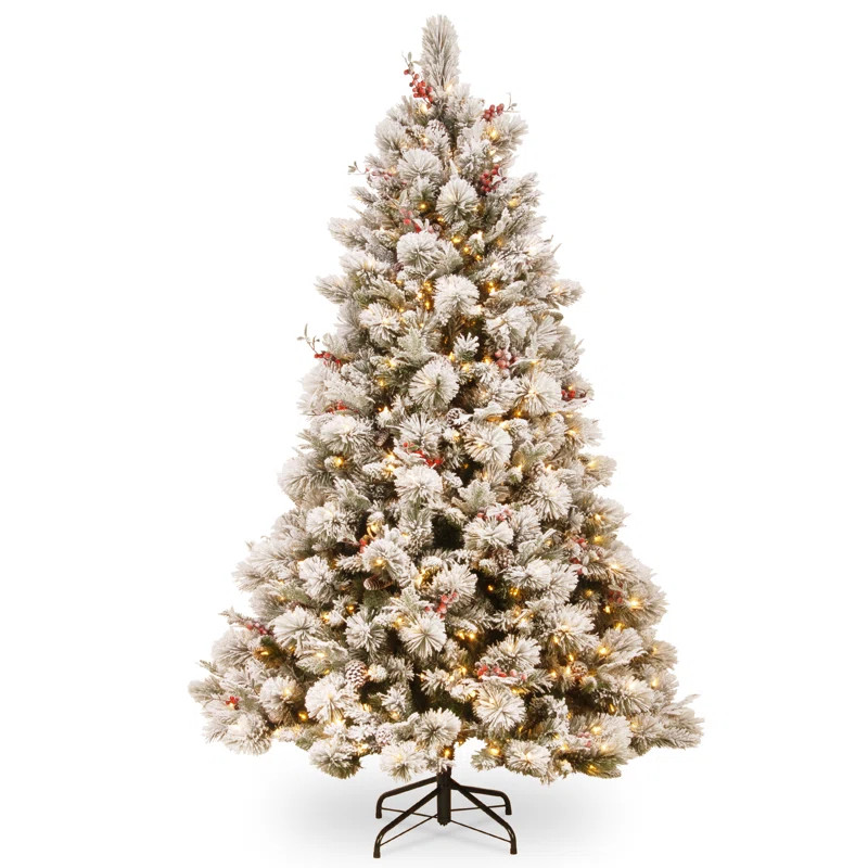 Snowy 7.5' Frosted Green Pine Artificial Christmas Tree with 700 Clear/White Lights | Wayfair North America