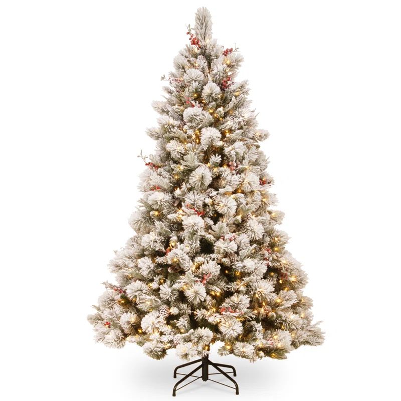 Snowy 7.5' Frosted Green Pine Artificial Christmas Tree with 700 Clear/White Lights | Wayfair North America