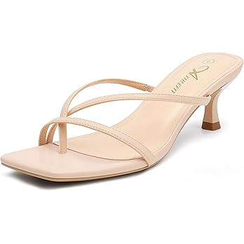 Athlefit Women's Strappy Kitten Heels Flip Flops Square Open Toe Low Heels Fashion Party Dress Th... | Amazon (US)