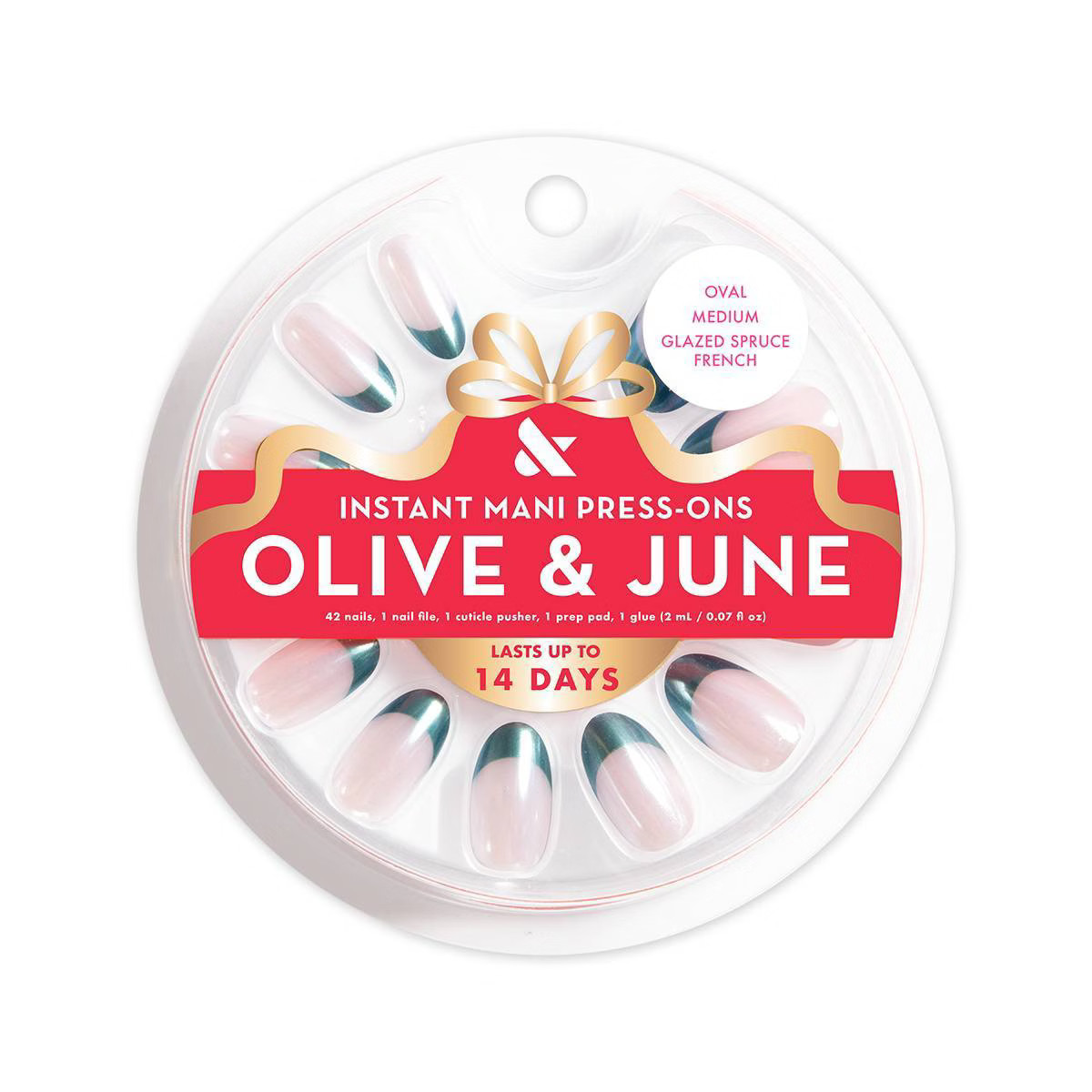 Olive & June Press-On Fake Nails - M Oval - Glazed Spruce French - 42ct | Target