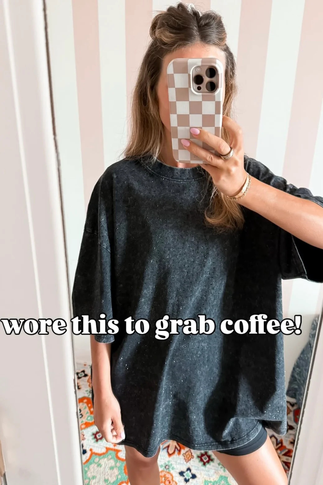 NEW!! "Brooklyn" Acid Wash Rhinestone Tee in Black | Glitzy Bella