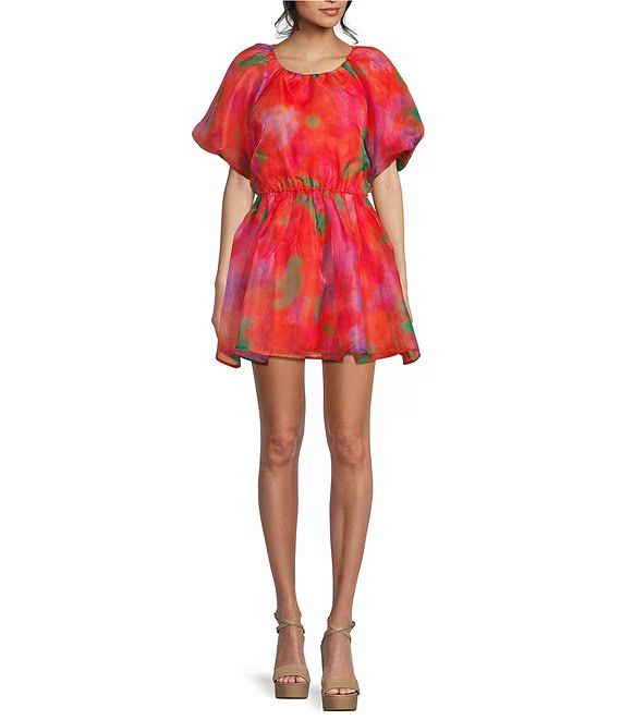 Printed Organza Puff Sleeve Dress | Dillard's