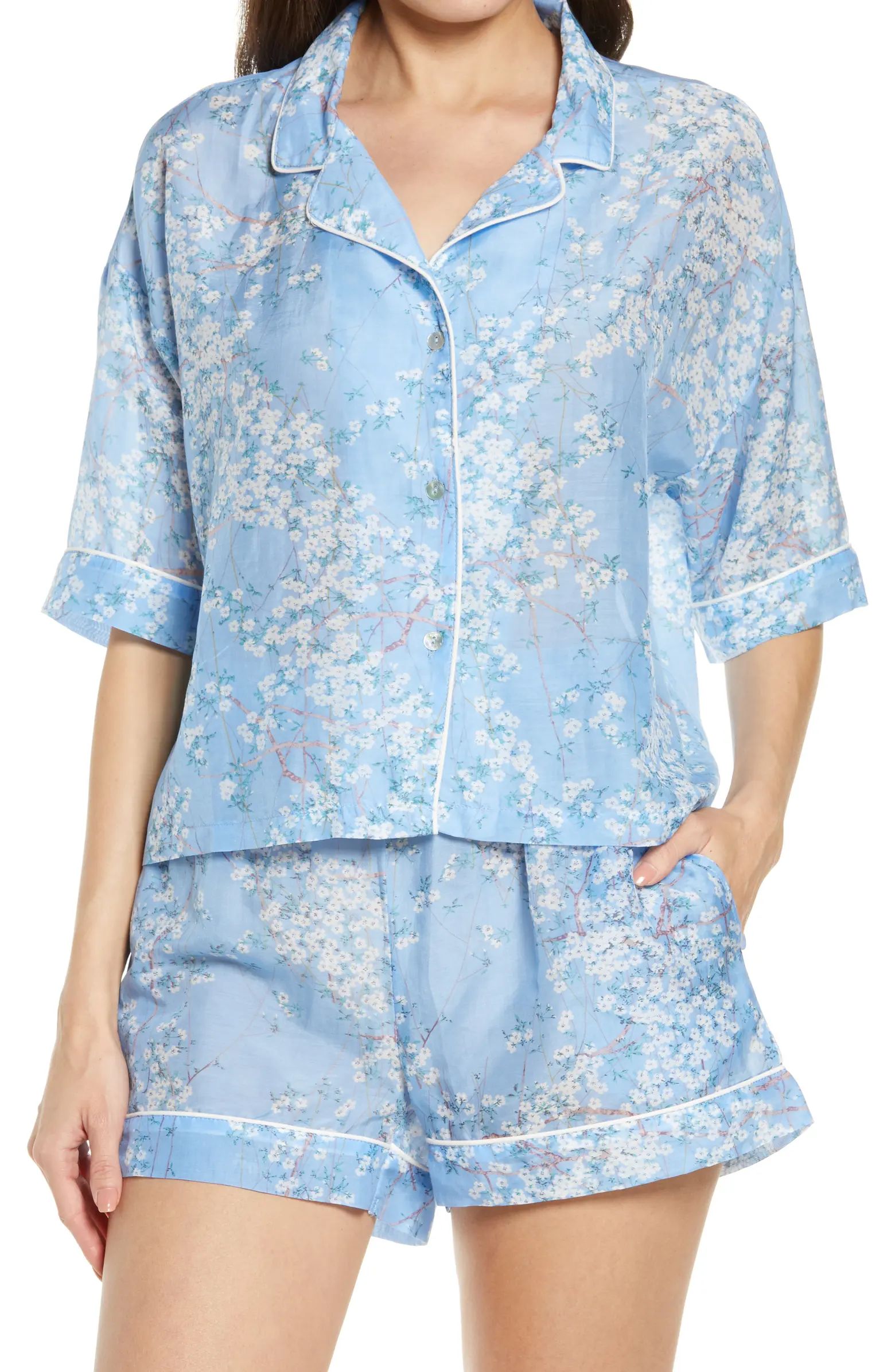 Papinelle Cherry Blossom Cotton & Silk Short Pajamas | Nordstrom | Nordstrom