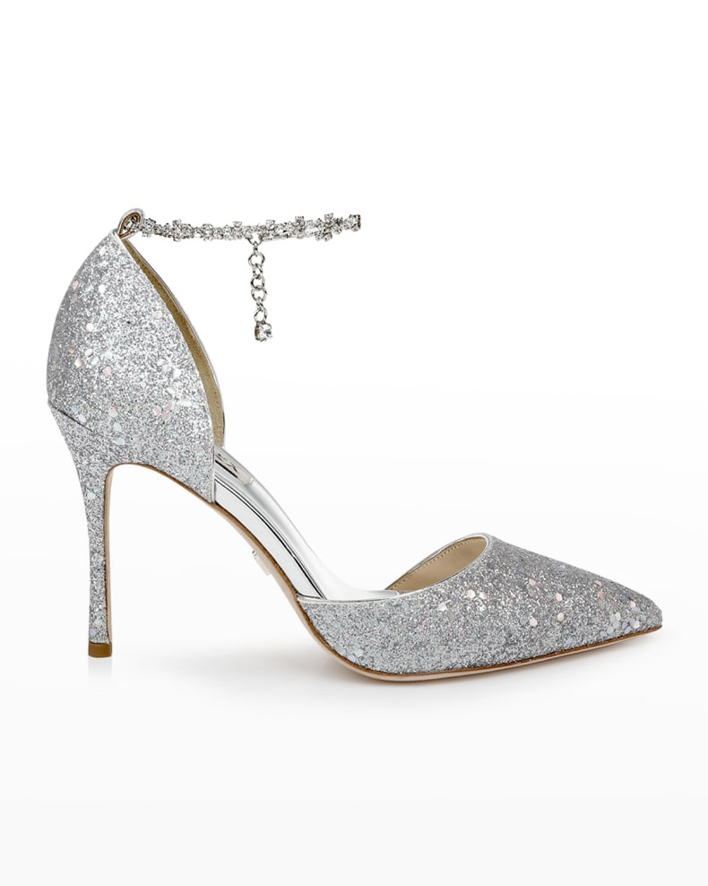 Badgley Mischka Tierra Glitter Ankle-Bracelet Cocktail Pumps | Neiman Marcus