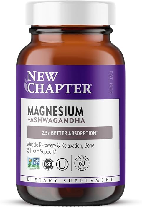 New Chapter Magnesium + Ashwagandha Supplement, 325 mg with Magnesium Glycinate for Muscle Relaxa... | Amazon (US)