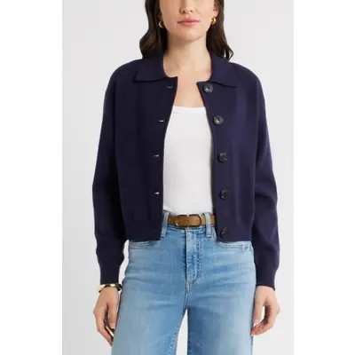 caslon(r) Milano Knit Bomber Cardigan in Navy Still at Nordstrom, Size Large | Nordstrom