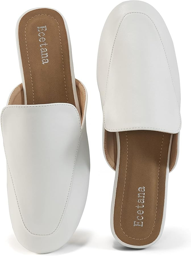 Ecetana Mules for Women Flats Shoes: Closed Round Toe Slip On Flat Mules - Comfortable Slides Bac... | Amazon (US)