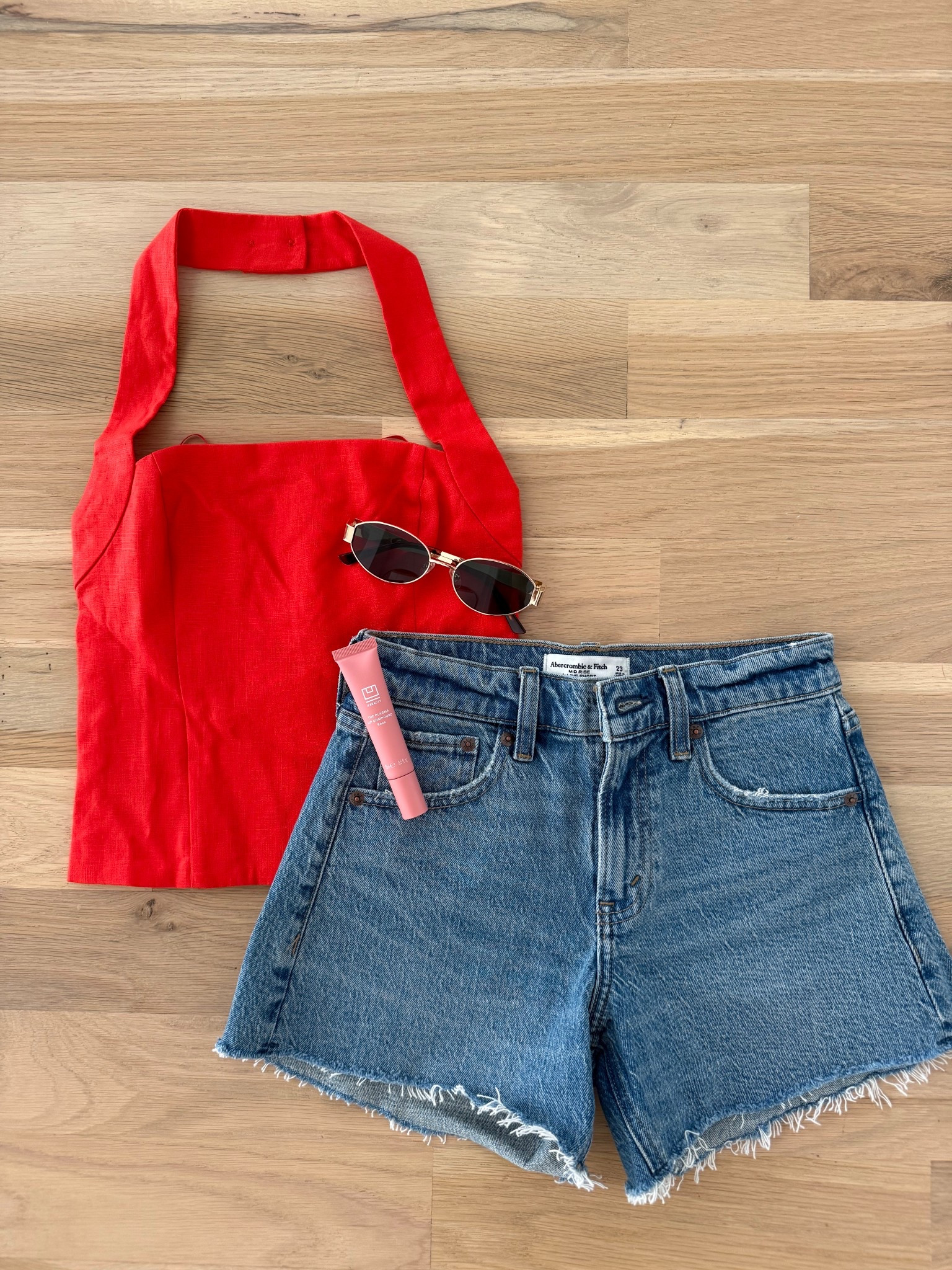 Red linen halter top size 2xs now comes in a ton or colors and going  fast! Denim shorts size 23 love the fit of these
Spring outfit idea 

#LTKSeasonal #LTKPetite