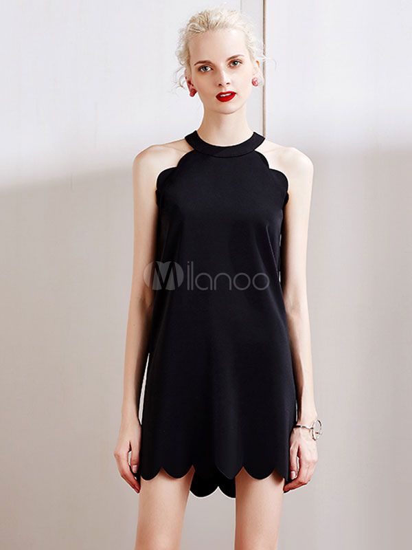 Black Mini Dress Women's Halter Zipper Shift Dress | Milanoo