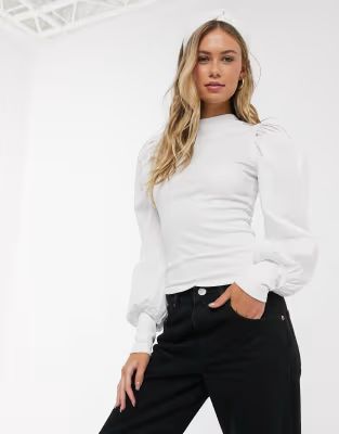 New Look poplin sleeve detail top in white | ASOS US