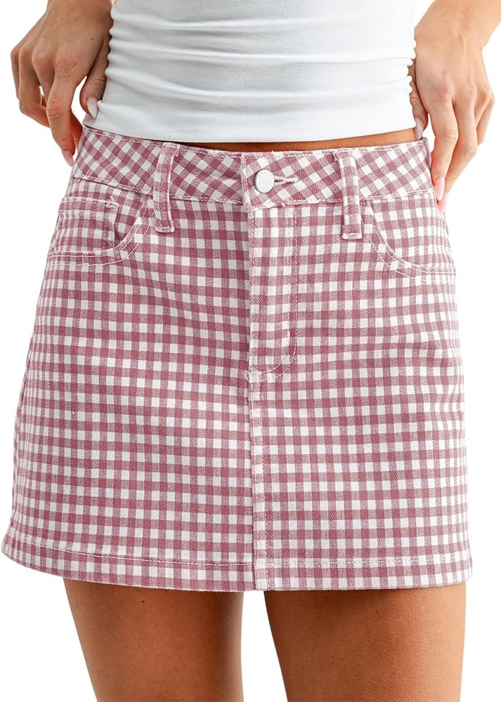 Dqbeng Womens Gingham Mini Skirt Low Rise A Line Plaid Skirt Casual Summer Y2K Going Out Short Sk... | Amazon (US)