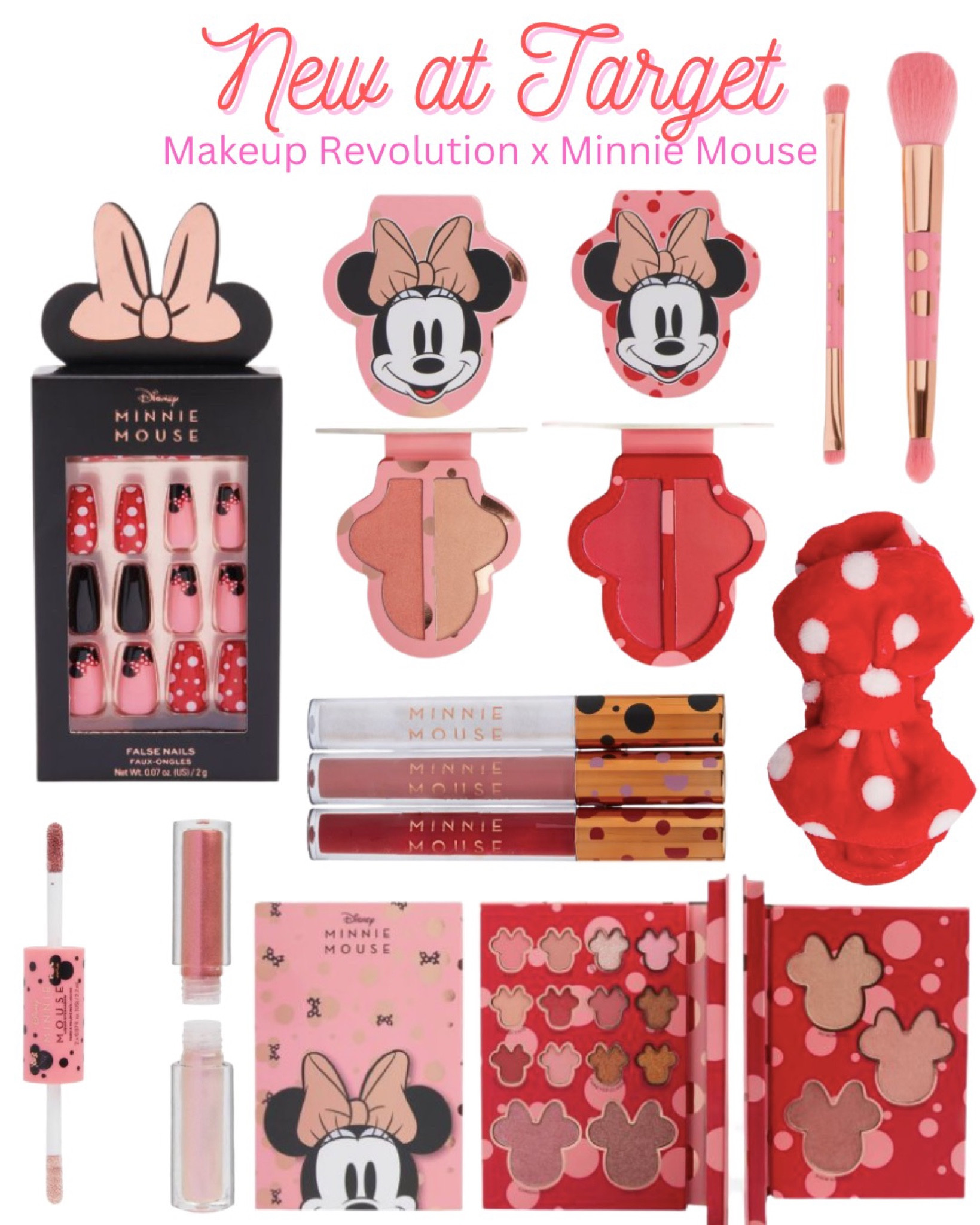 New at Target 🎯 Makeup Revolution x Disney Minnie Mouse ❤️ the cutest new cosmetic products! Eyeshadow palette, press on nails, false eyelashes, lipgloss, blush, highlighter, makeup brushes 

#LTKFind #LTKbeauty #LTKunder50