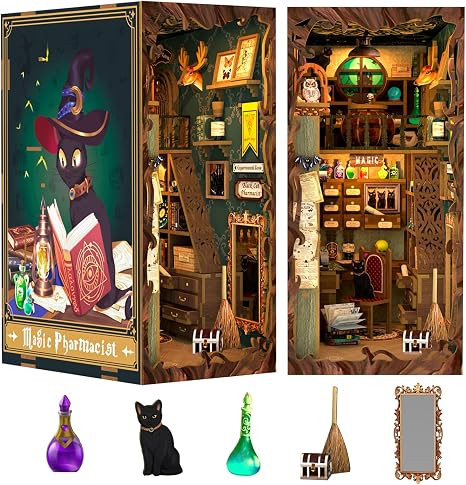 Fsolis Book Nook Kit, DIY Miniature Dollhouse Kit, 3D Wooden Puzzle for Adults, 282 Pieces, Books... | Amazon (US)