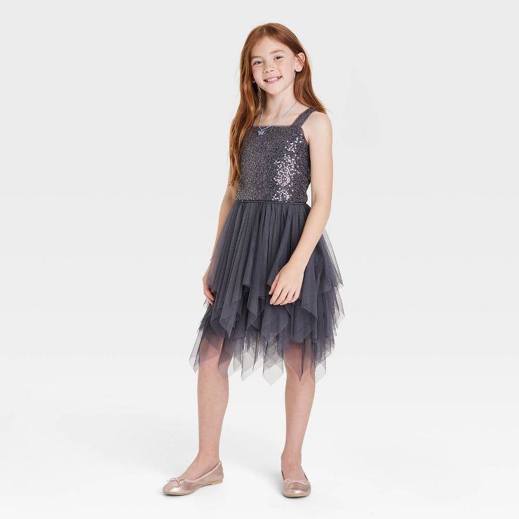 Girls' Sequin Tiered Tulle Dress - Cat & Jack™ Charcoal Gray | Target