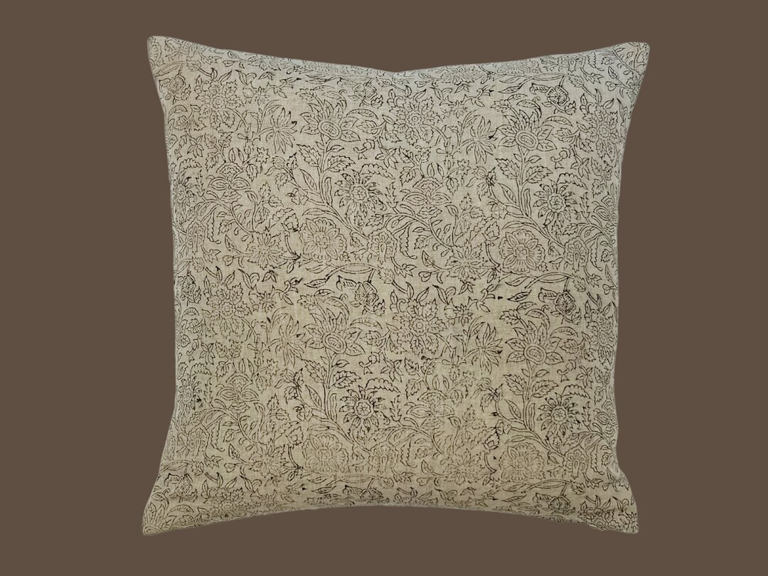 Ella Neutral Floral Pillow Cover, Block Print Pillow Cover, Neutral Pillow Covers, Neutral Pillow... | Etsy (US)