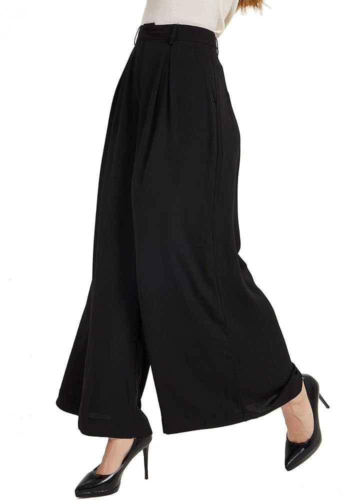 Women High Waist Casual Wide Leg Long Palazzo Pants Trousers Regular Size | Amazon (US)