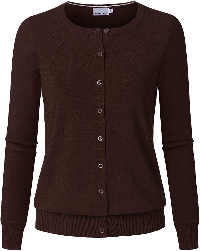 Women's Long Sleeve Button Down Crew Neck Soft Knit Cardigan Sweater | Amazon (US)